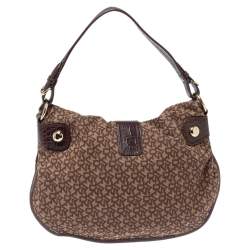 Pre Owned Dkny Brown Signature Canvas and Leather Hobo