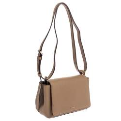 مملوكة مسبقًا Dkny Beige Leather Logo Flap Crossbody Bag