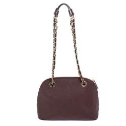 Pre Owned Dkny Burgundy Leather Dome Chain Shoulder Bag