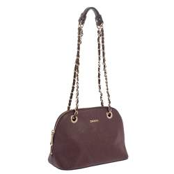 Pre Owned Dkny Burgundy Leather Dome Chain Shoulder Bag