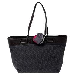 Pre Owned DKNY Grey/Brown Monogram Fabric and Leather Scarf Tote 