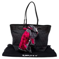 Pre Owned DKNY Grey/Brown Monogram Fabric and Leather Scarf Tote 