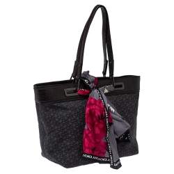 Pre Owned DKNY Grey/Brown Monogram Fabric and Leather Scarf Tote 