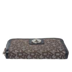 Dkny Brown/Black Monogram Canvas and Leather Zip Around Wallet