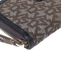 Dkny Brown/Black Monogram Canvas and Leather Zip Around Wallet