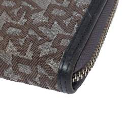 Dkny Brown/Black Monogram Canvas and Leather Zip Around Wallet