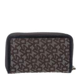 Dkny Brown/Black Monogram Canvas and Leather Zip Around Wallet