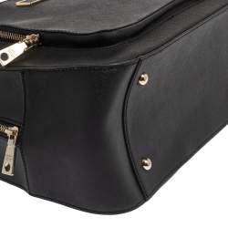 Pre Owned DKNY Black Leather Front Pocket Dome Satchel