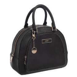 Pre Owned DKNY Black Leather Front Pocket Dome Satchel