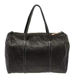 Pre Owned DKNY Black/Dark Brown Signature Coated Canvas and Leather Duffle Bag