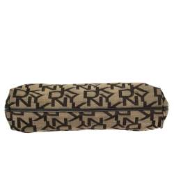 Pre Owned حقيبة دي كي إن واي كانفاس بني بالشعار وجلد يد حلقة