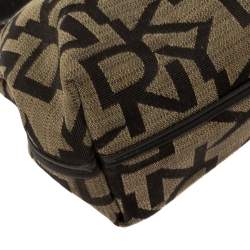 Pre Owned حقيبة دي كي إ ن واي كانفاس بني بالشعار وجلد يد حلقة