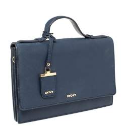 Pre Owned DKNY Navy Blue Leather Top Handle Bag