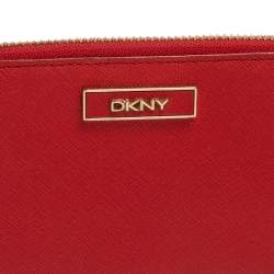 Pre Owned محفظة دى كى أن واى  سحاب جلد حمراء 