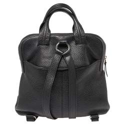 Pre Owned DKNY Black Grain Leather Two Way Backpack