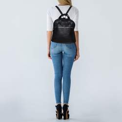 Pre Owned DKNY Black Grain Leather Two Way Backpack