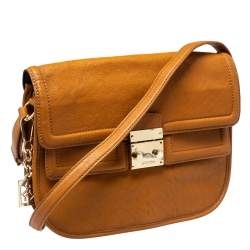 DKNY Tan Leather Push Lock Shoulder Bag