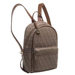 DKNY Beige/Brown Signature Coated Canvas and Leather Casey Backpack