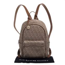 DKNY Beige/Brown Signature Coated Canvas and Leather Casey Backpack