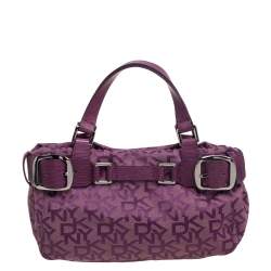 Pre Owned حقيبة دي كي إن واي كانفاس بنفسجي بالشعار وجلد نقشة السحلية