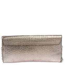 Pre Owned DKNY Metallic Grey Leather Flap Chain Clutch