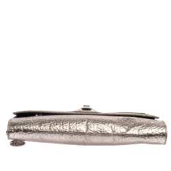 Pre Owned DKNY Metallic Grey Leather Flap Chain Clutch