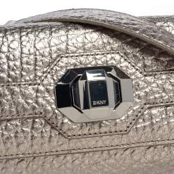 Pre Owned DKNY Metallic Grey Leather Flap Chain Clutch