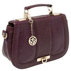 Pre Owned DKNY Purple Leather Flap Top Handle Bag