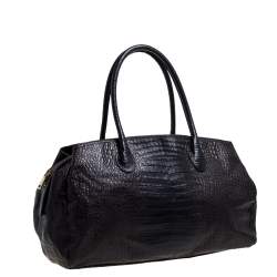 Pre Owned حقيبة ساتشل دي كيه إن واي جلد نقشة التمساح بني داكن وسحاب