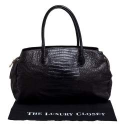 Pre Owned حقيبة ساتشل دي كيه إن واي جلد نقشة التمساح بني داكن وسحاب