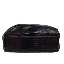 Pre Owned حقيبة ساتشل دي كيه إن واي جلد نقشة التمساح بني داكن وسحاب