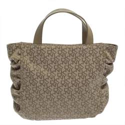 Pre Owned حقيبة دي كي إن واي كانفاس بيج/أخضر مونوغرامي وجلد نقشة السحلية