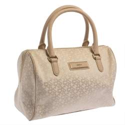 Pre Owned DKNY Beige Monogram Canvas Boston Bag