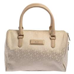 Pre Owned DKNY Beige Monogram Canvas Boston Bag