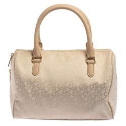 Pre Owned DKNY Beige Monogram Canvas Boston Bag