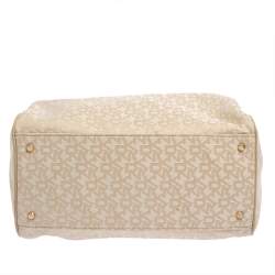 Pre Owned DKNY Beige Monogram Canvas Boston Bag
