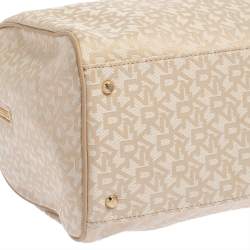 Pre Owned DKNY Beige Monogram Canvas Boston Bag
