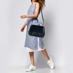 Pre Owned DKNY Blue/Black Calf Hair and Leather Greenwich Top Handle Bag