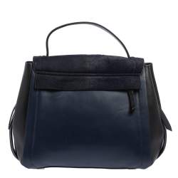 Pre Owned DKNY Blue/Black Calf Hair and Leather Greenwich Top Handle Bag