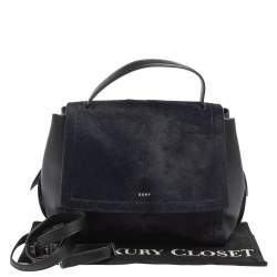 Pre Owned DKNY Blue/Black Calf Hair and Leather Greenwich Top Handle Bag