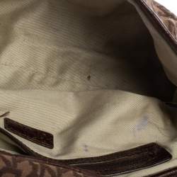 مملوكة مسبقًا Dkny Brown Signature Canvas and Croc Embossed Leather Push Lock Flap Hobo