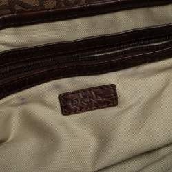 مملوكة مسبقًا Dkny Brown Signature Canvas and Croc Embossed Leather Push Lock Flap Hobo