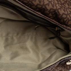 مملوكة مسبقًا Dkny Brown Signature Canvas and Croc Embossed Leather Push Lock Flap Hobo