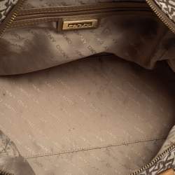 Pre Owned DKNY Beige/Tan Signature Canvas and Leather Boston Bag