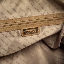 Pre Owned DKNY Beige/Tan Signature Canvas and Leather Boston Bag