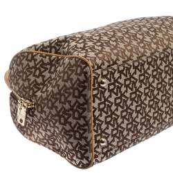 Pre Owned DKNY Beige/Tan Signature Canvas and Leather Boston Bag