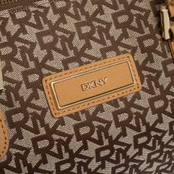 Pre Owned DKNY Beige/Tan Signature Canvas and Leather Boston Bag