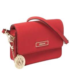 Pre Owned DKNY Red Saffiano Leather Micro Bryant Park Crossbody Bag