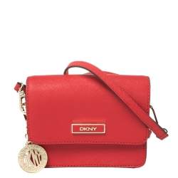 Pre Owned DKNY Red Saffiano Leather Micro Bryant Park Crossbody Bag
