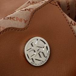 Pre Owned Dkny Orange/Beige Signature Canvas and Leather Top Handle Bag